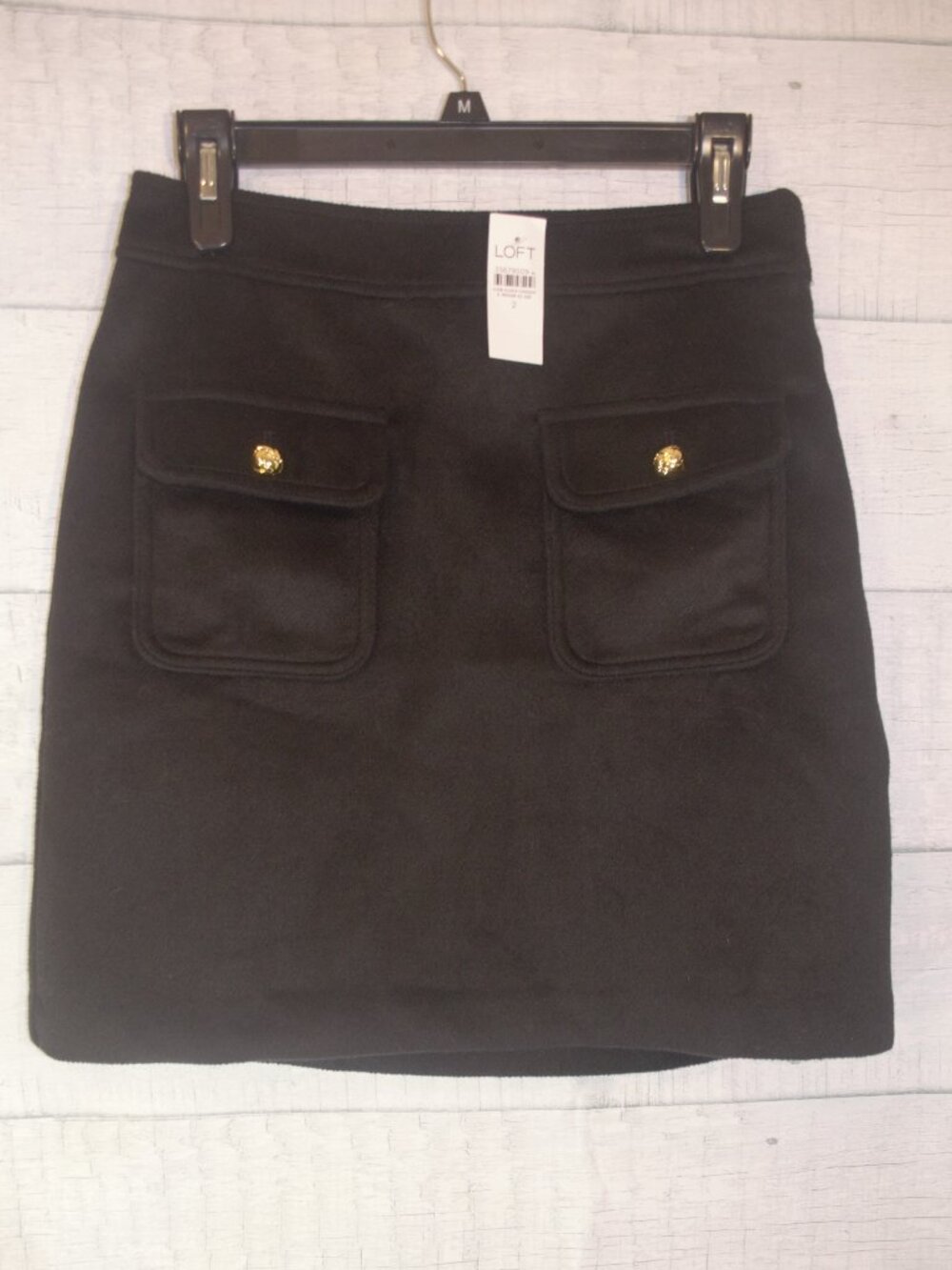 NWT Loft Super Soft Black Wool Blend Short Skirt with Gold Buttons Size 2